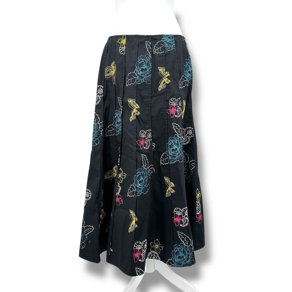 VTG 90s Stiletto Black Floral Butterfly Embroidered Midi Skirt 10 Gothic Artsy